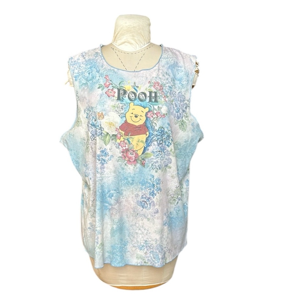 Vintage Disney Winnie the Pooh w/Glass Mirror Sleeveless Top Boho Blue Floral 4X